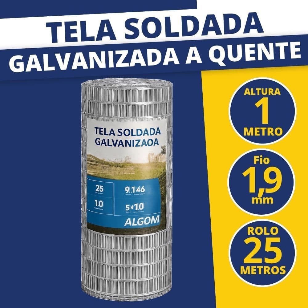 Tela Soldada Tela Alambrado Grossa Galvanizada 5x10cm Altura 1,0M Comprimento 25M Qualidade
