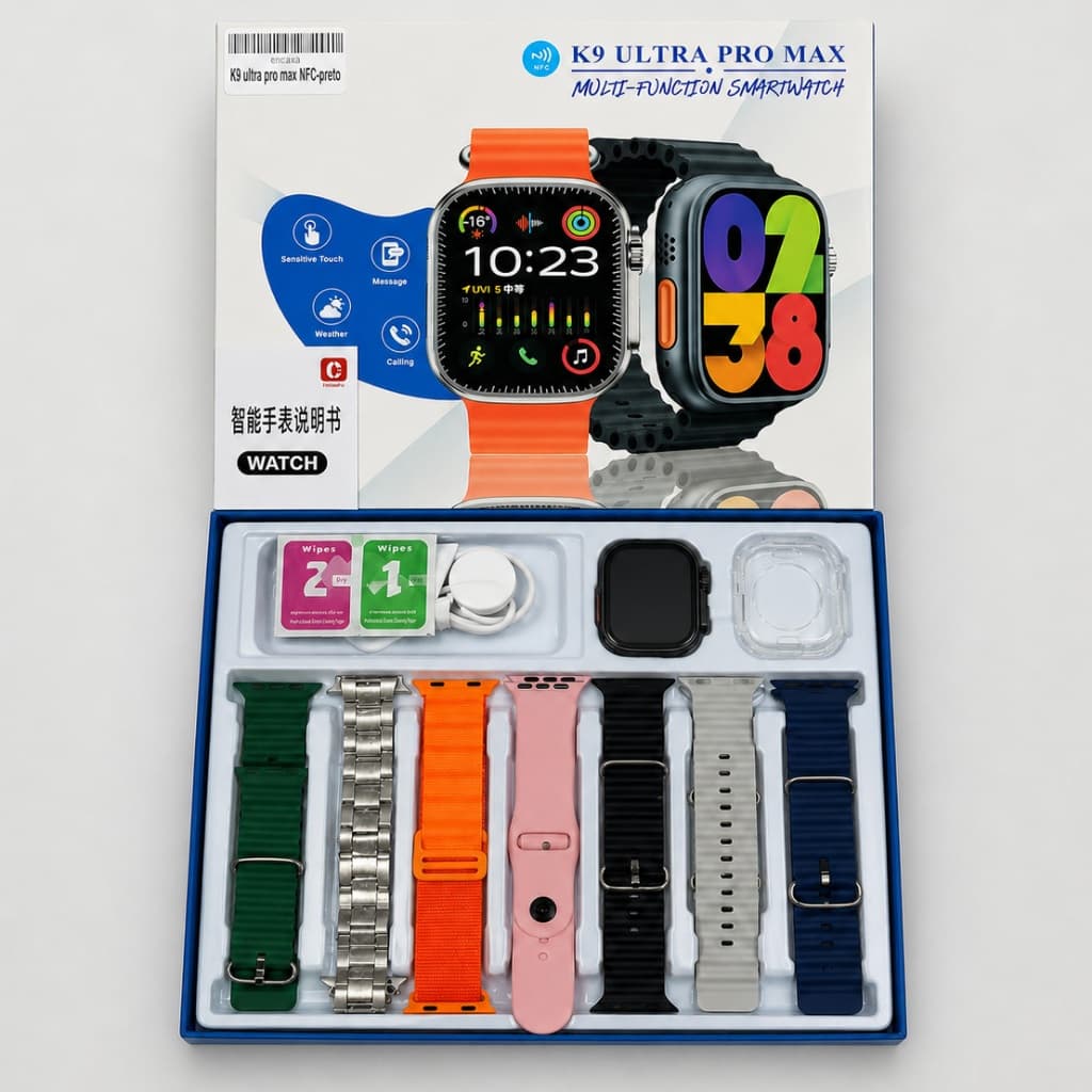 Novo Smart Watch 2026 K9 ULTRA Pro Max Seri 10 49mm com 7 Pulseiras Esporte