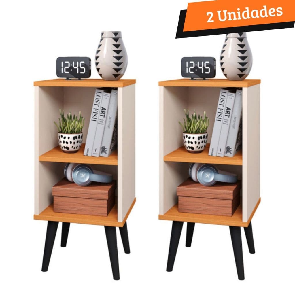 Kit 2 Mesas de Cabeceira com Nicho Prateleira Mesinha Lateral para Quarto Charme Várias Cores