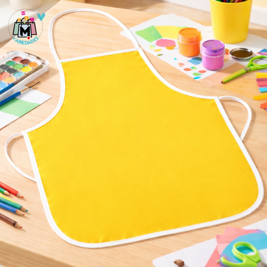 Avental Infantil Impermeável Escolar Proteção Pintura Cozinha Resistente Amarelo
