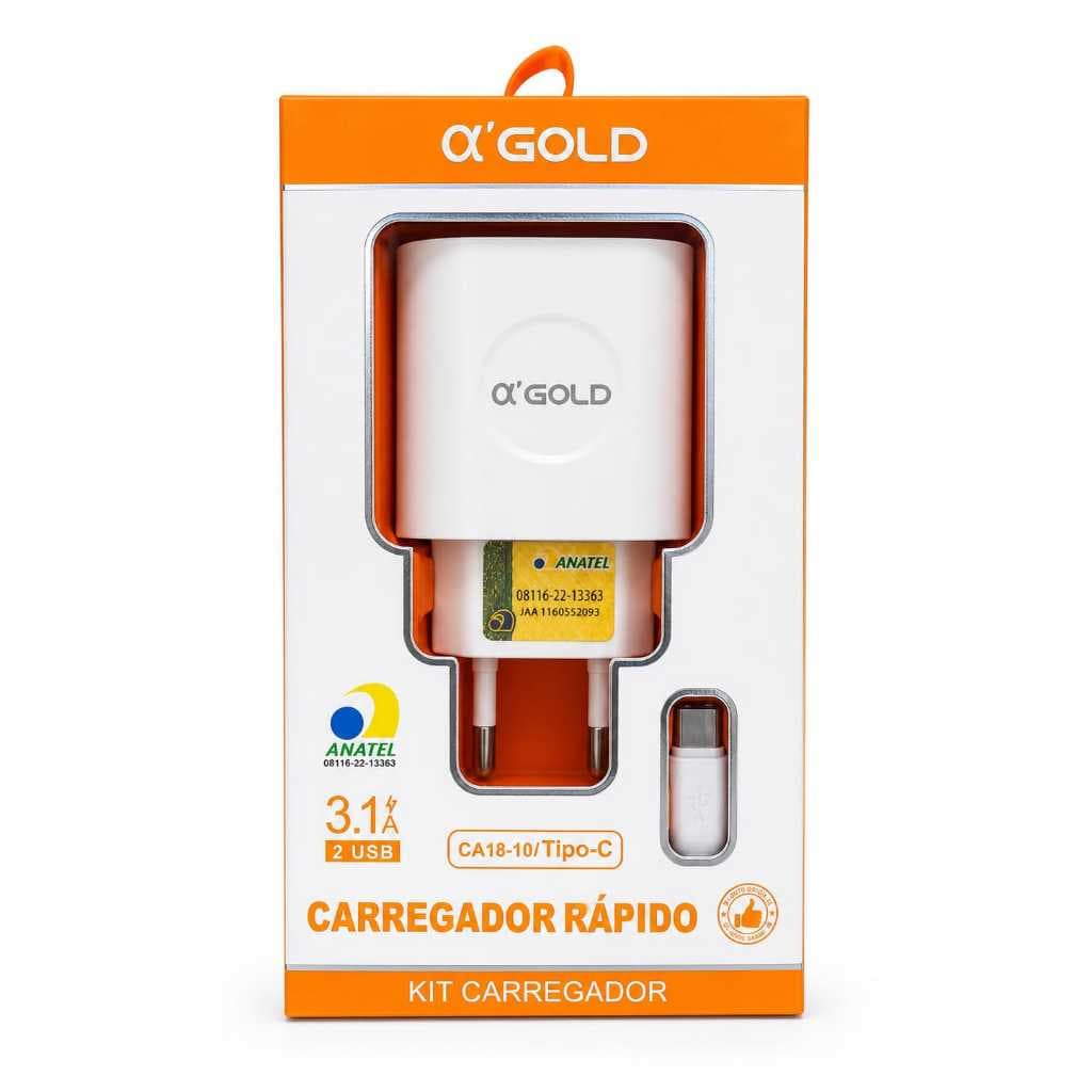Carregador Tipo-c A'gold 2 Entradas Usb 3.1 CA18-10