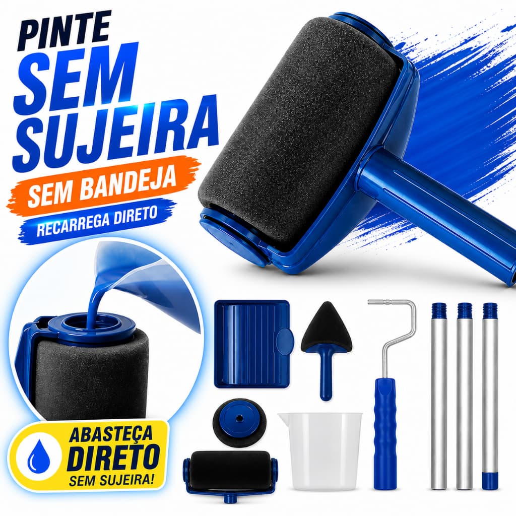 Rolo de Pintura Com Reservatório Anti Respingo Sem Sujeira Mágico Kit Completo Profissional