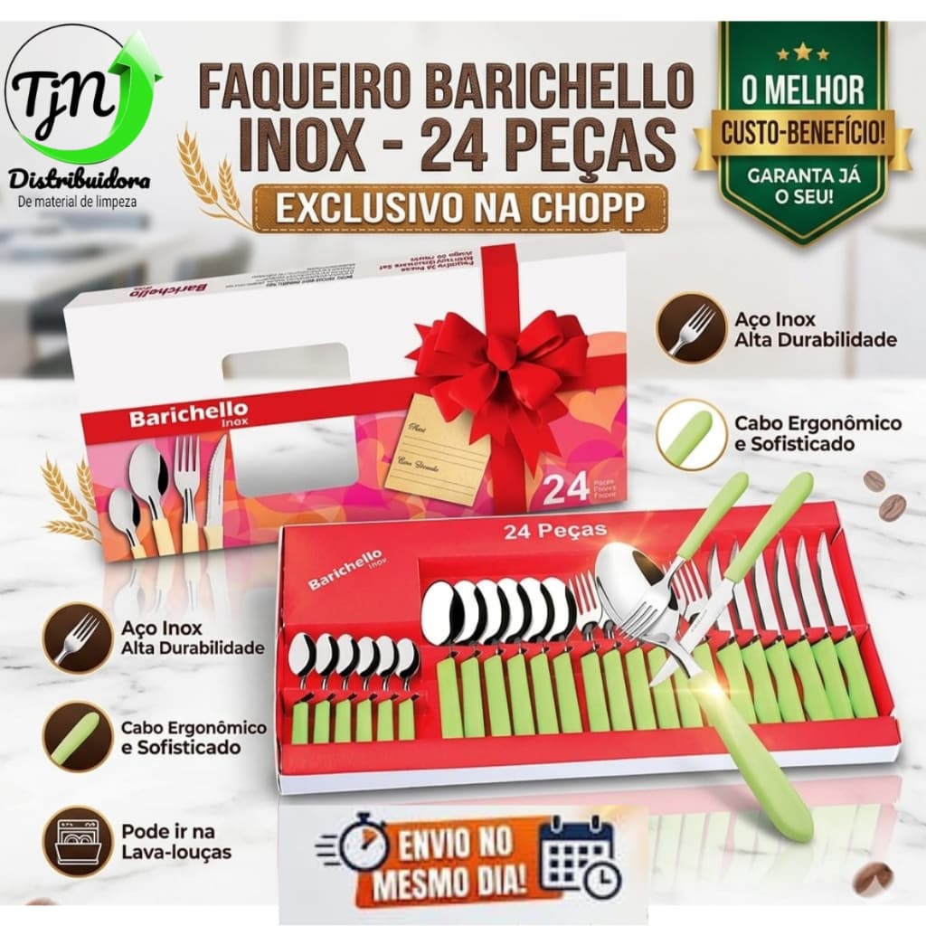 Jogo de talheres Barichello Inox Faqueiro 24 peças  Garfo Facas Colher Utensílios