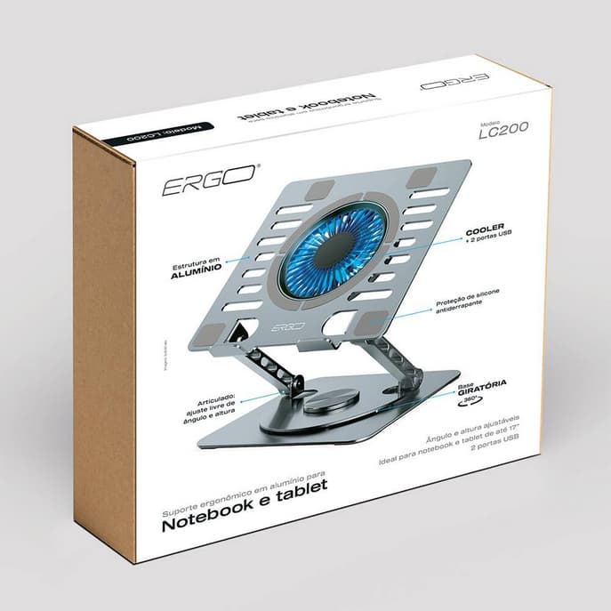 Suporte Ergonômico para Notebook em Alumínio LC200 com 1 Cooler Ergo