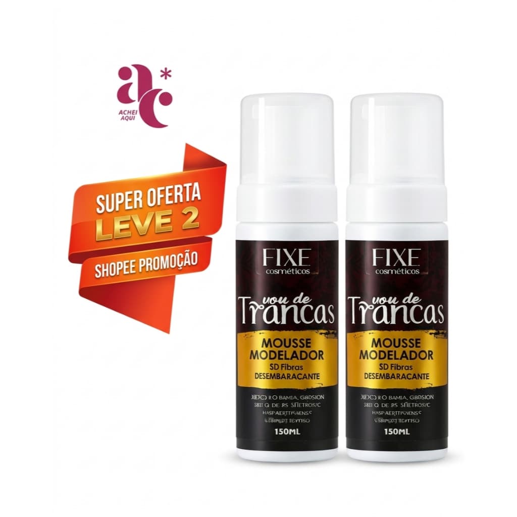 KIT 2 MOUSSE 150ML TEXTURIZADOR DE CACHOS E FIBRAS SINTÉTICAS - VOU DE TRANÇAS