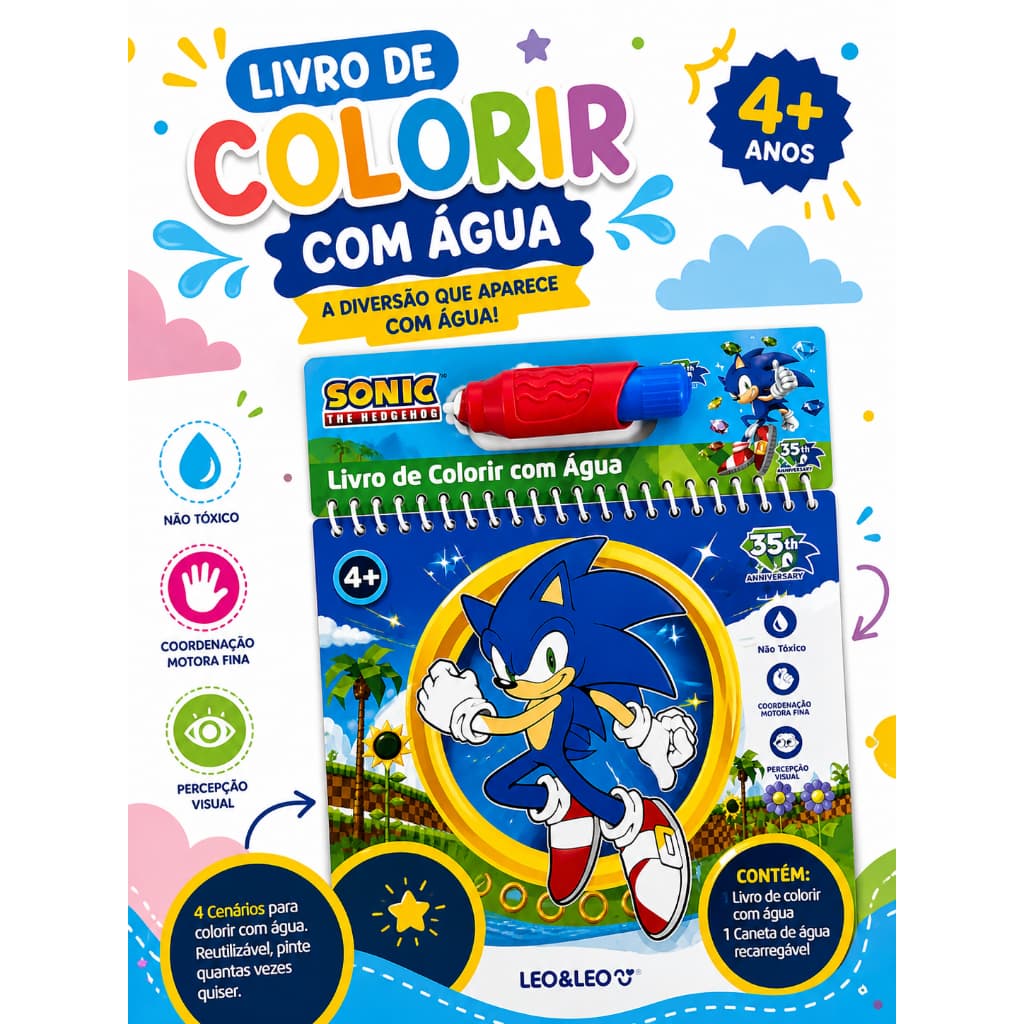 LIVRO DE COLORIR COM ÁGUA - SONIC