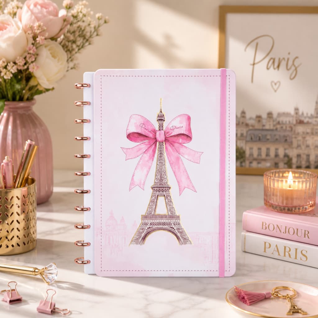 Caderno Grande Capa Dura Estilo Paris Discos Adesivos Reposicionaveis Anotacoes Organizacao