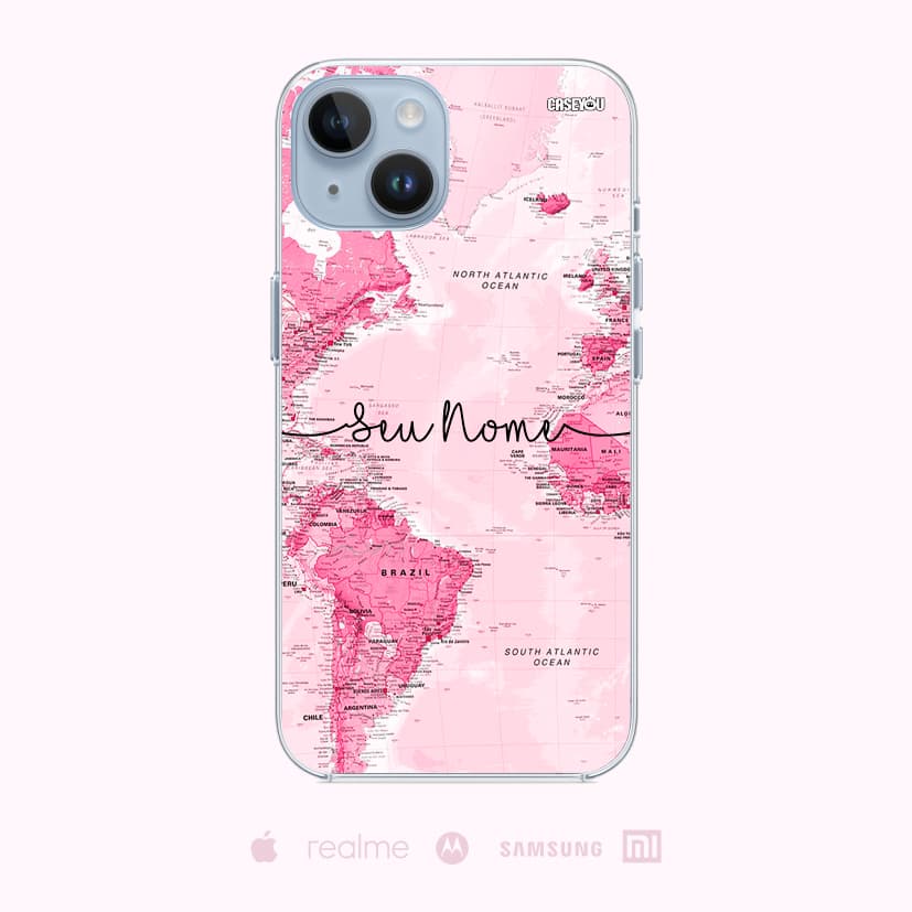 Capinha Personalizada com seu Nome Mapa Rosa Viagem Alta Qualidade.