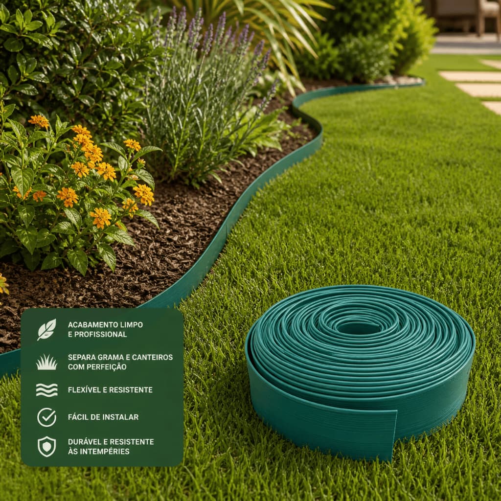 Fita Separadora de Jardim 05 Metros com Tratamento UV 10cm Para Canteiros e Paisagismo