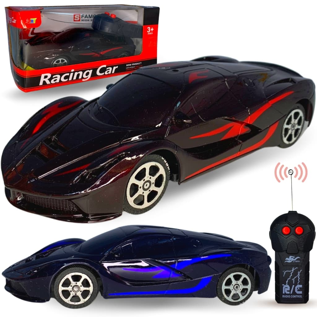 Carrinho De Controle Remoto Pilha Preto Rápido Com Farol Led