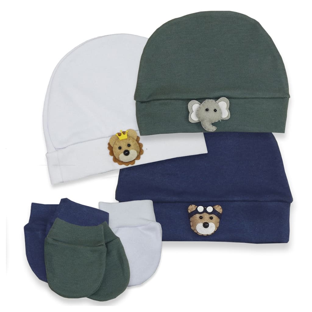Touca Bebê, Luvas e Sapatinhos Estilo Pantufa Recém Nascido Avulsos