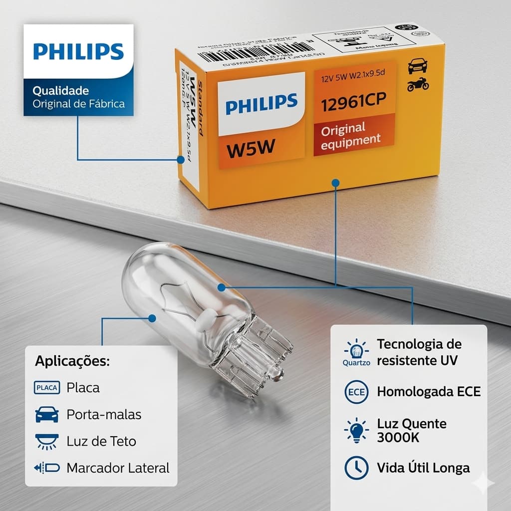 Lampada T10 PINGO ESMAGADA Painel Lanterna Dianteira Luz teto Iluminação Placa W5W 12V W2,1x9,5d 12961CP