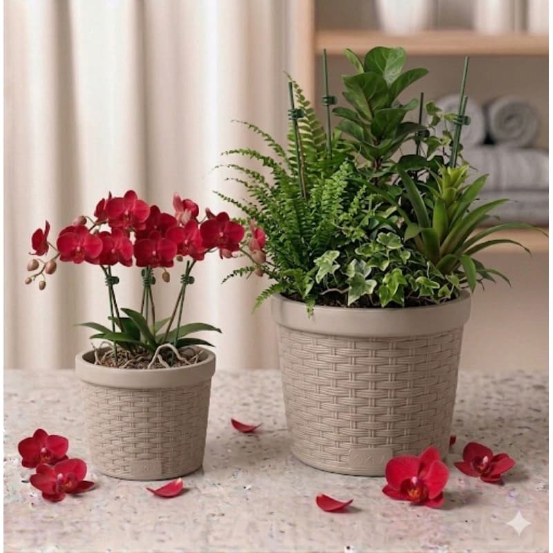 Vaso Rattan Okla Cachepô/Planta 0,6 a 1,7L N11 a N16 Cinza Taupe Grafite Tabaco Decor