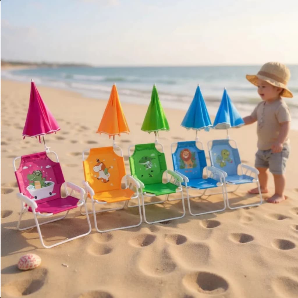 Cadeira de Praia Dobrável com Guarda Sol Ajustável  criança guarda sol Piscina Camping Infantil UV