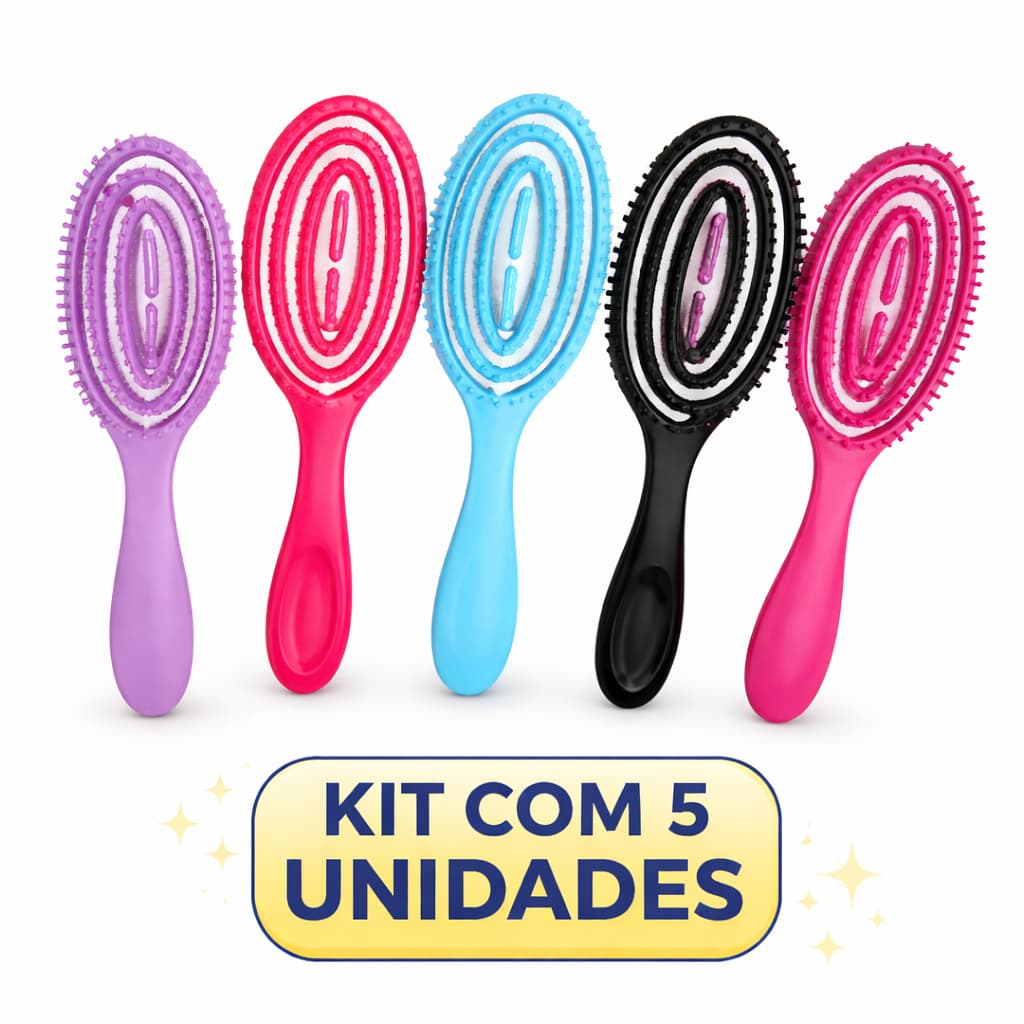 Kit com 5 Escovas de Cabelo Flexível Antiestática Desembaraçante Oval ATACADO
