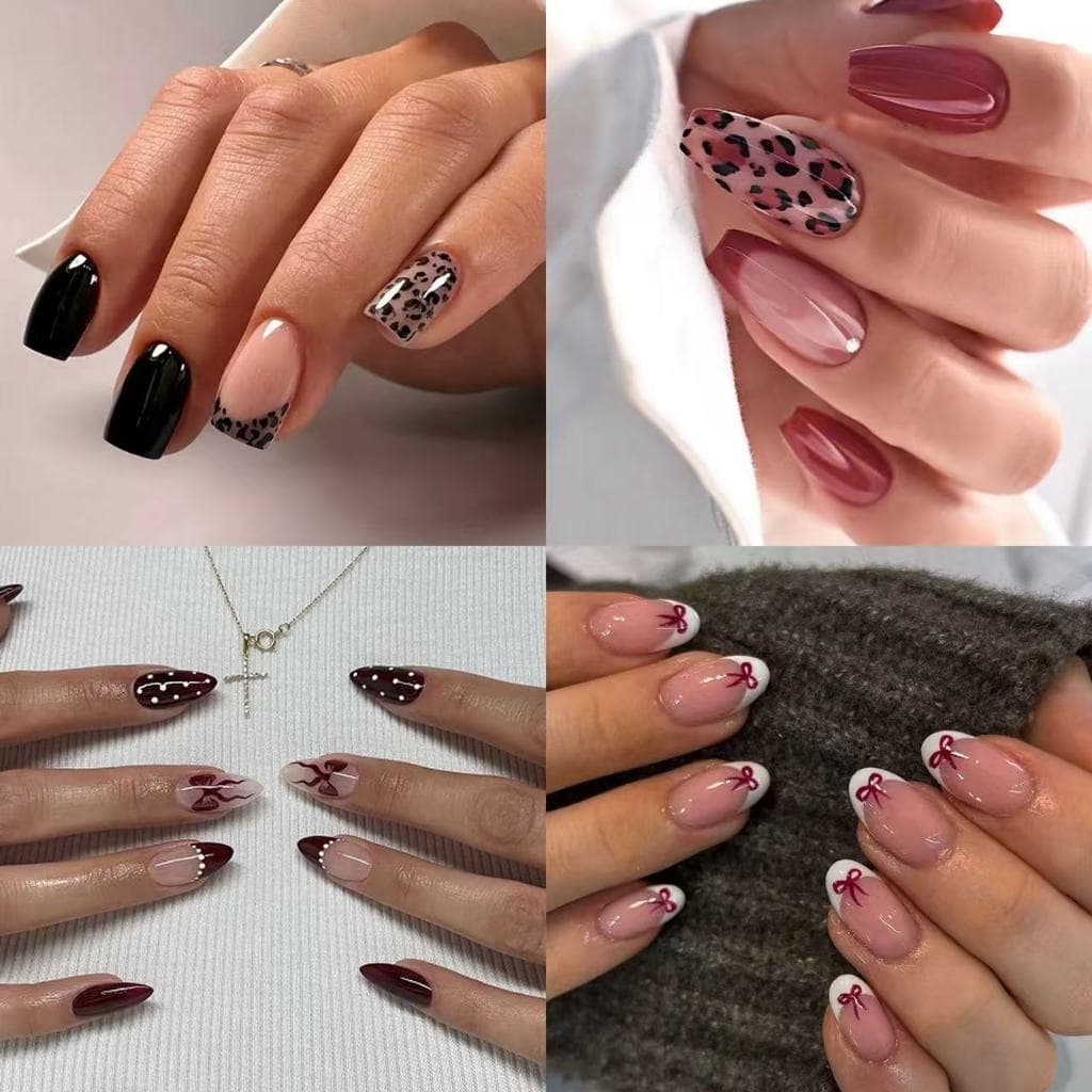 KIT 24 Unhas C/Cola Postiça Decorada Glitter Bailarina Quadrada Amendoada Francesinha Pintada Unha