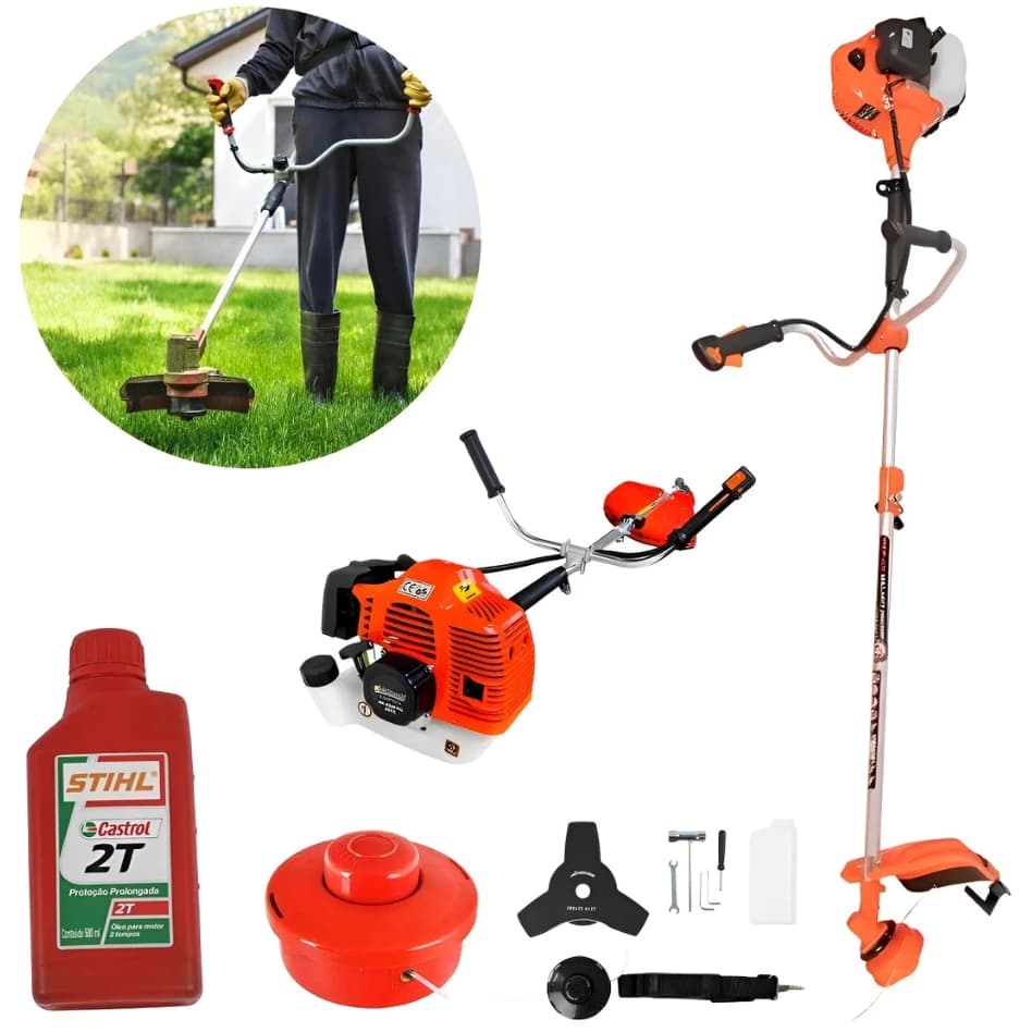 Roçadeira Cortador Aparador de Grama Profissional a Gasolina 75cc + Óleo Stihl Castrol  2 Tempos NK
