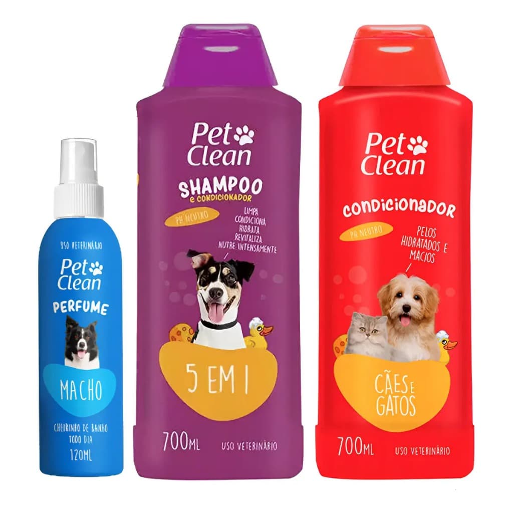 Kit Shampoo 5 Em 1 + Condicionador + Perfume Cães Macho