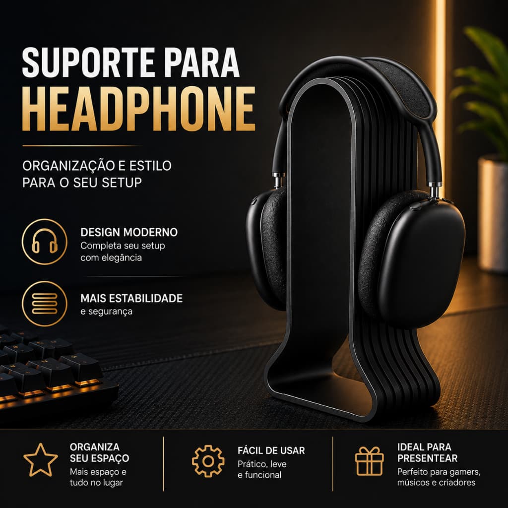 Suporte para Headset e Fones de Ouvido Gamer com Fixação em Mesa