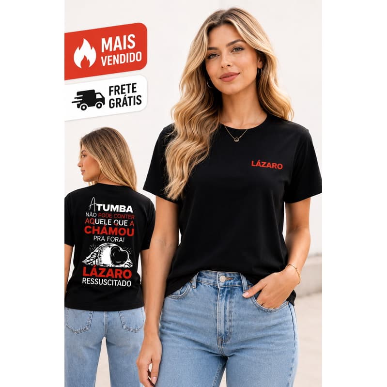 Camiseta Cristã Lázaro Ressuscitado Estampada Masculina/Unissex 100% Algodão Gospel