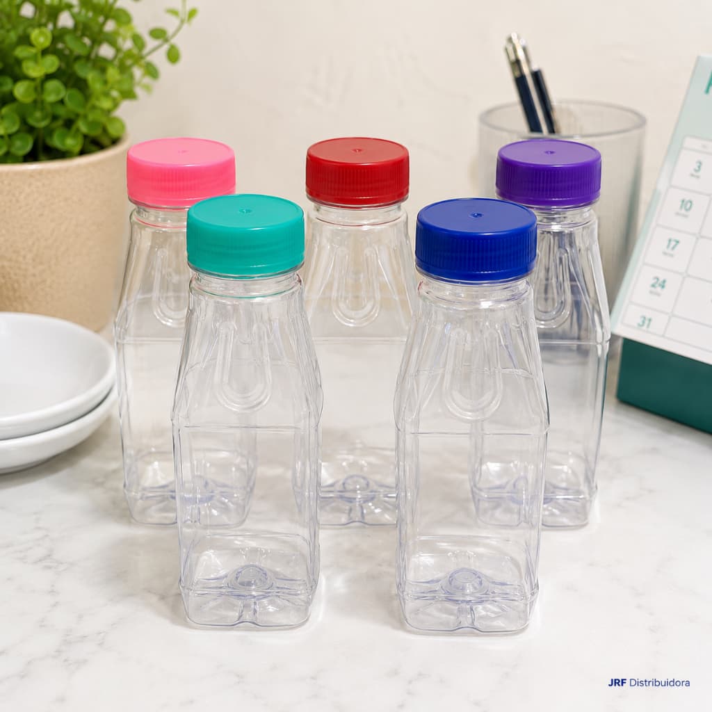 Garrafa Gota 300ml Plástica Nova Era com Tampa Cores Variadas Suco Água
