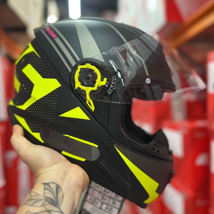 CAPACETE MOTO NORISK ORIGINAL RAZOR FULL PRETO AMARELO FOSCO NOVO C/ VISEIRA CRISTAL OFERTA
