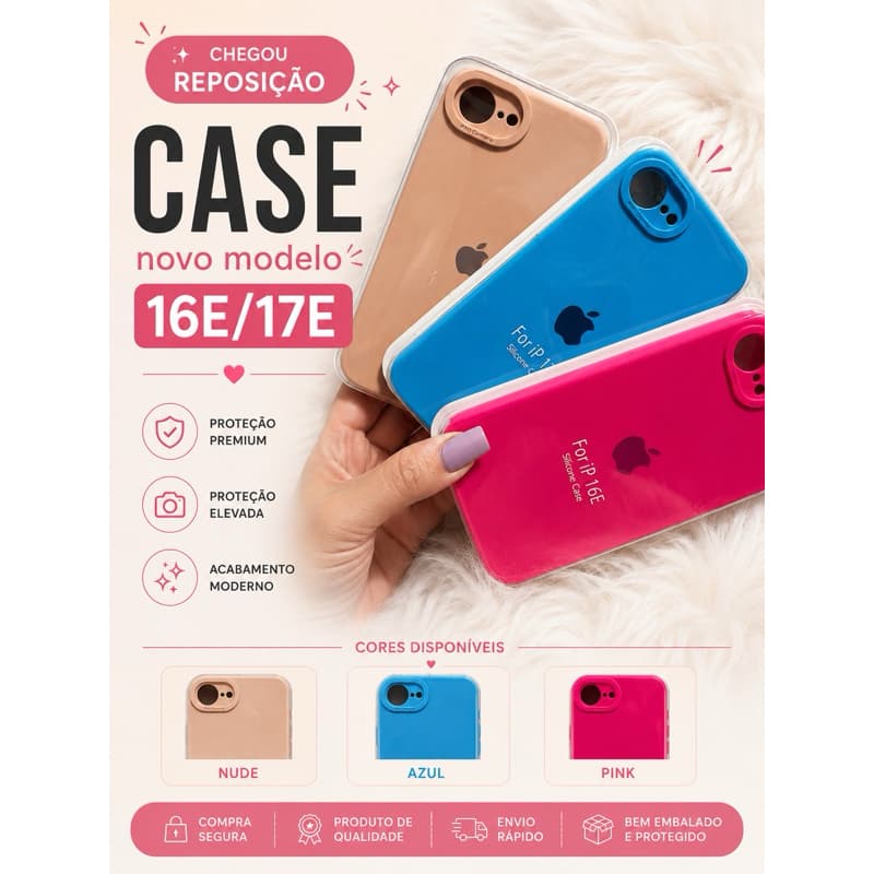 capa case compativel com  iPhone 16E/17E proteção câmera, silicone premium, antiqueda.   (câmera fechada)