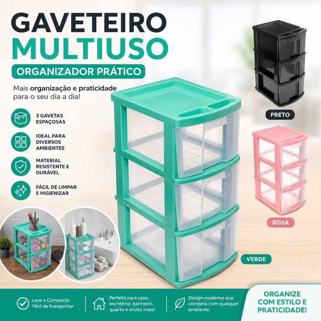 Gaveteiro Multiuso Organizador  Prático, Resistente e Ideal para Qualquer Ambiente