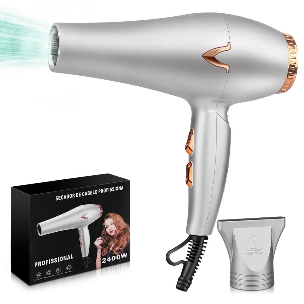 2400W Secador de cabelo profissional com íons negativos vento forte e ar quente/frio para