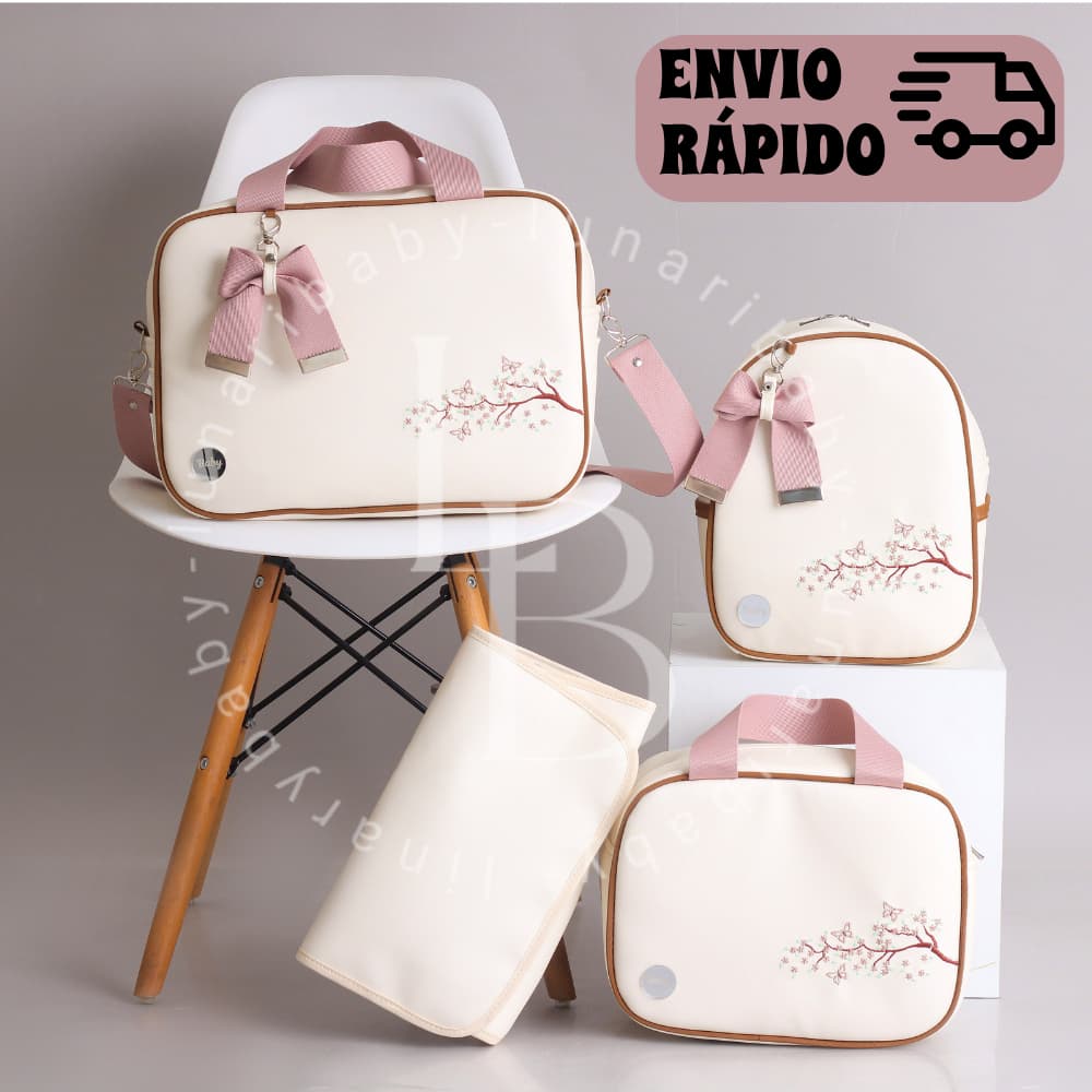 Bolsa Maternidade kit com 4 Peças impermeável Bordado Menina/Menino trocador