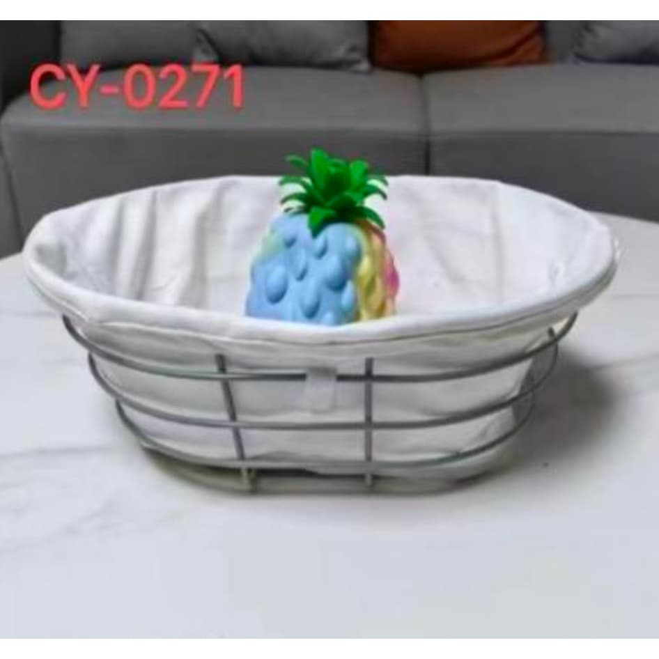 Cesta de Ferro para Cozinha Forro Removível Organizadora de Pão Frutas Decoração