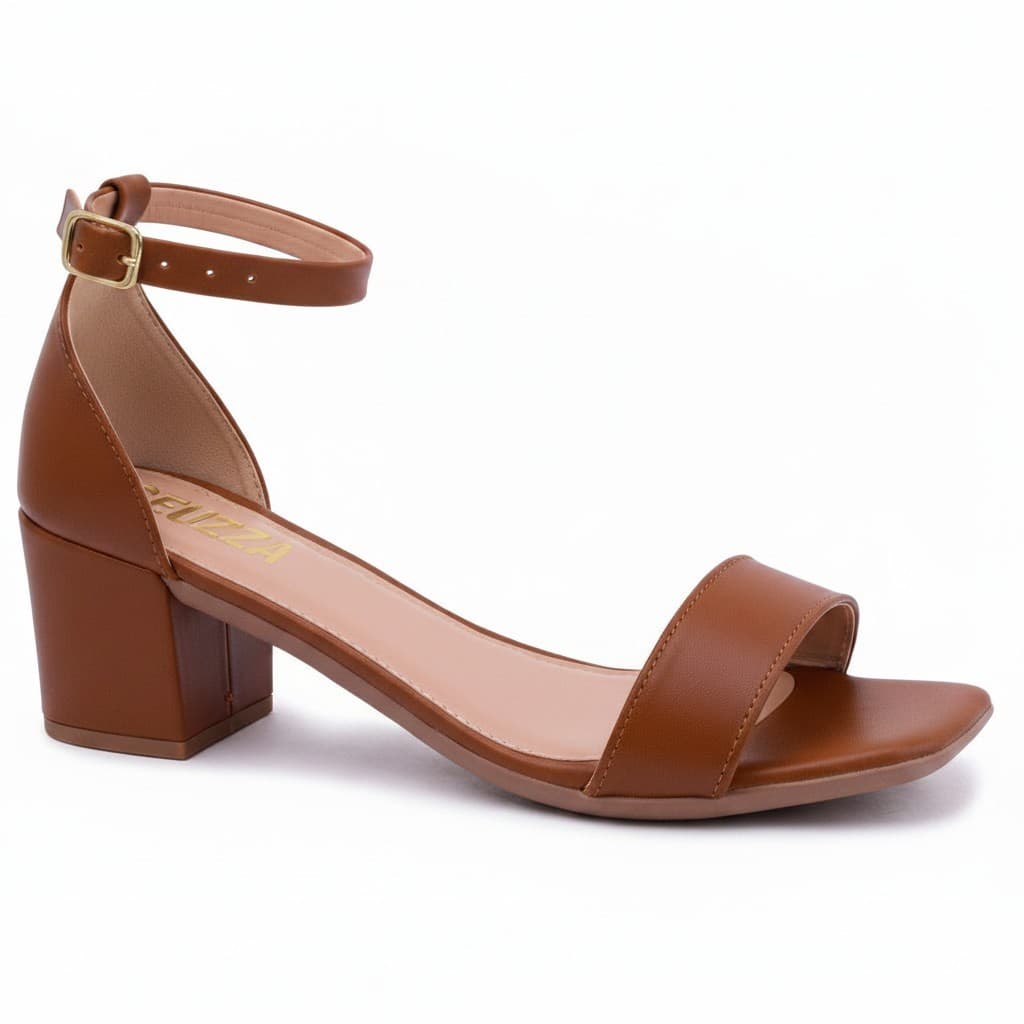 Sapato Feminino Salto Grosso Bloco Bege Off-white Confortável Sandália Salto Baixo Básico Casual