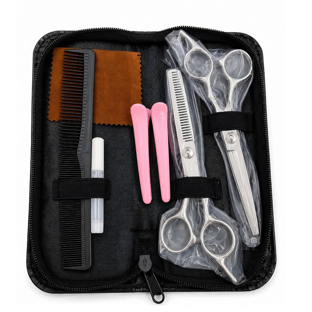 Kit Tesoura Profissional Para Corte de Cabelo Com Estojo Tesoura Fio Navalha +Desfiadeira+ Acessórios