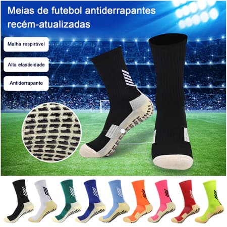 Kit 3par Meias de futebol masculinas com aderência absorção de suor sola de toalha treino
