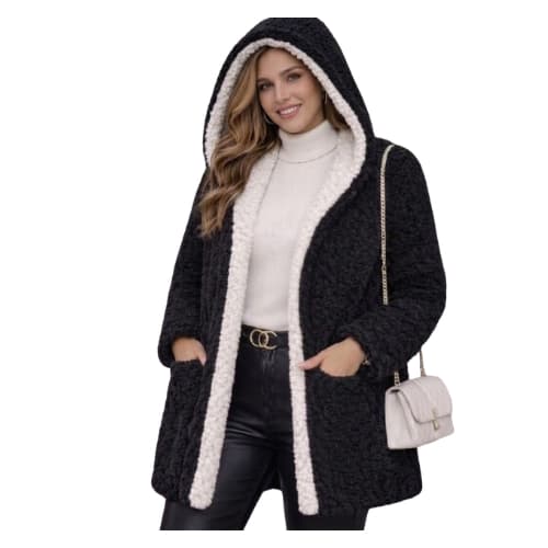 casaco longo teddy femnina dupla faze  com capuz peluciada quentinho blusa de frio  2026