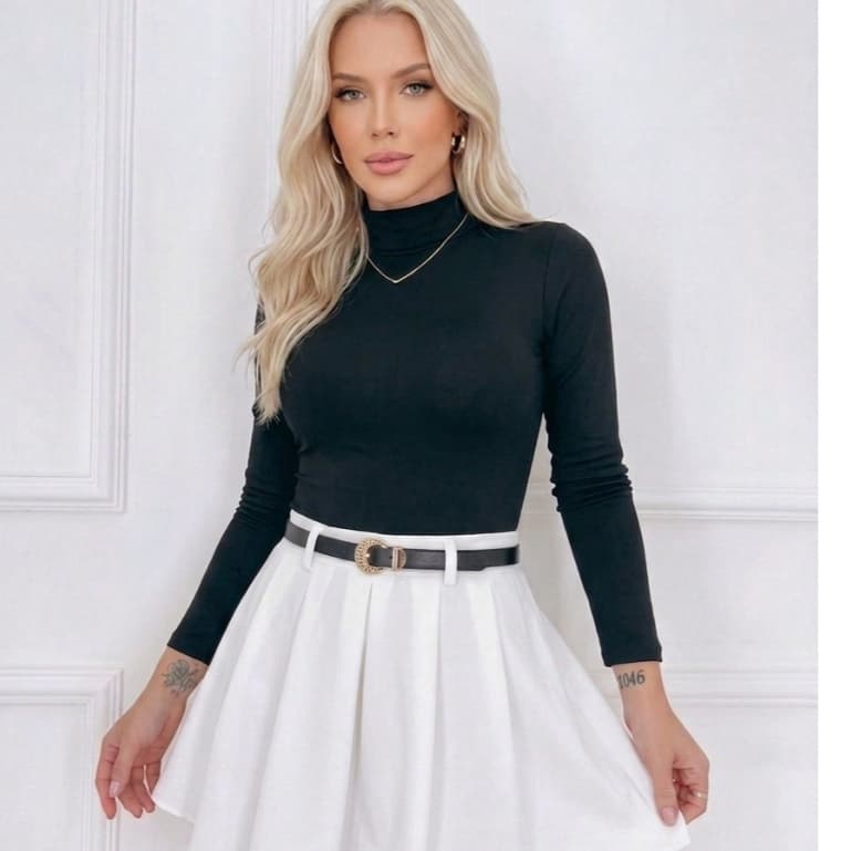 Body Feminino Manga Longa Gola Alta Cacharrel Colante Liso Outono Inverno Elegante