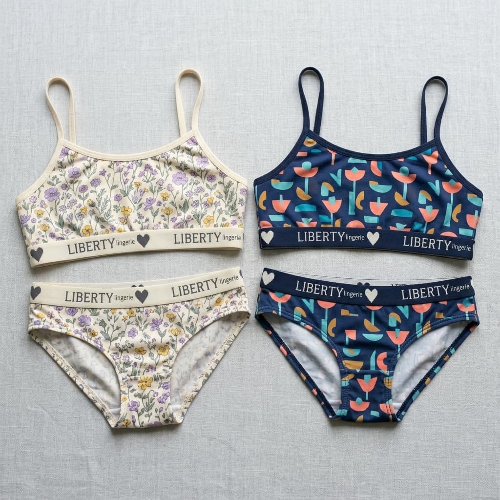 Kit 2 Conjuntos Infantil Calcinha e Sutiã Sem Bojo Microfibra Estampado Confortável Menina
