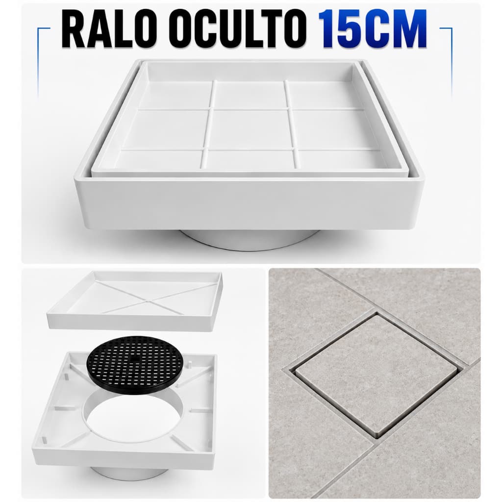Ralo Oculto 15x15 Invisível Para Porcelanato e Seca Pisos Com Tela De Proteção Contra Insetos