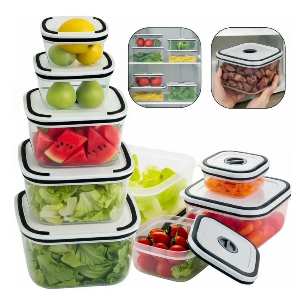 Kit 5 Potes Herméticos Com Tampas De Vedação Para Frezzer E Micro-ondas Quadrado - Kapbom - KA-3363