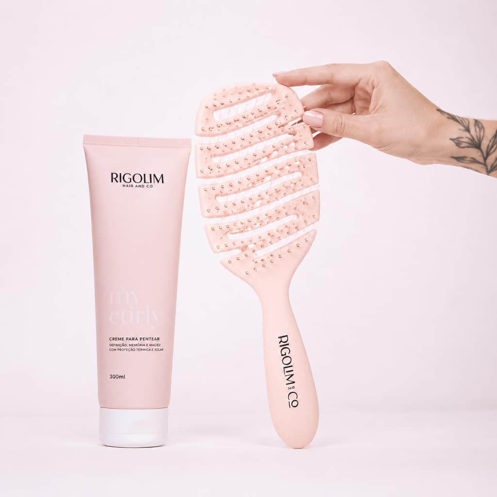 Kit Rigolim Creme De Pentear My Curly E Escova Desembaraçadora Tecnologia Intelliflex