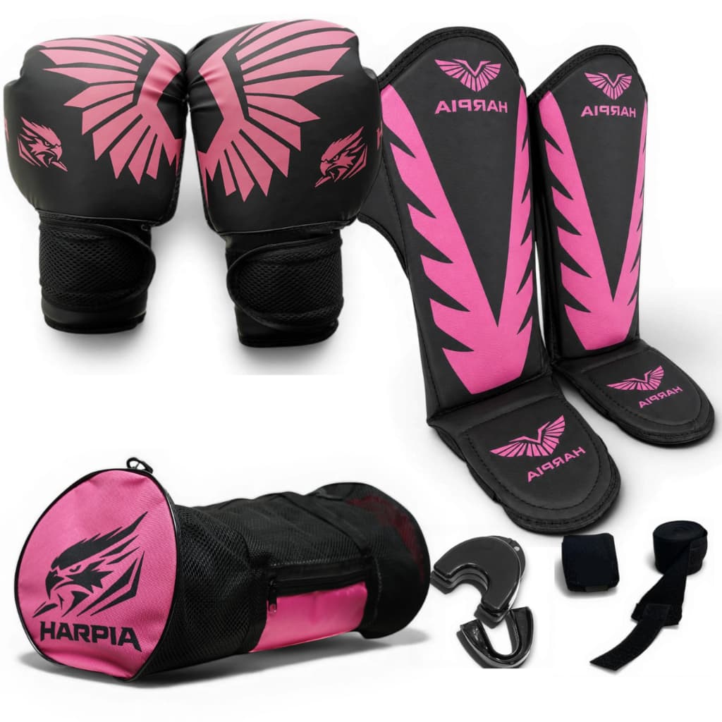 Kit Feminino de Treino Completo Muay Thai / Boxe Cor de Rosa - Sacola/Case de Brinde - Harpia