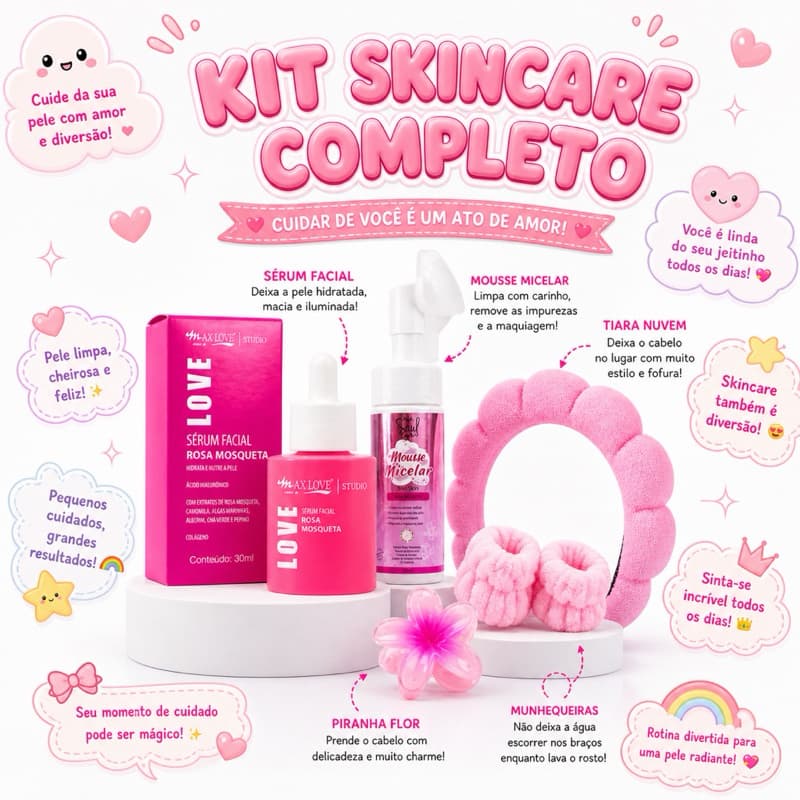 Kit Infantil Spa de Skincare Menina Rosa Mosqueta com Acessórios
