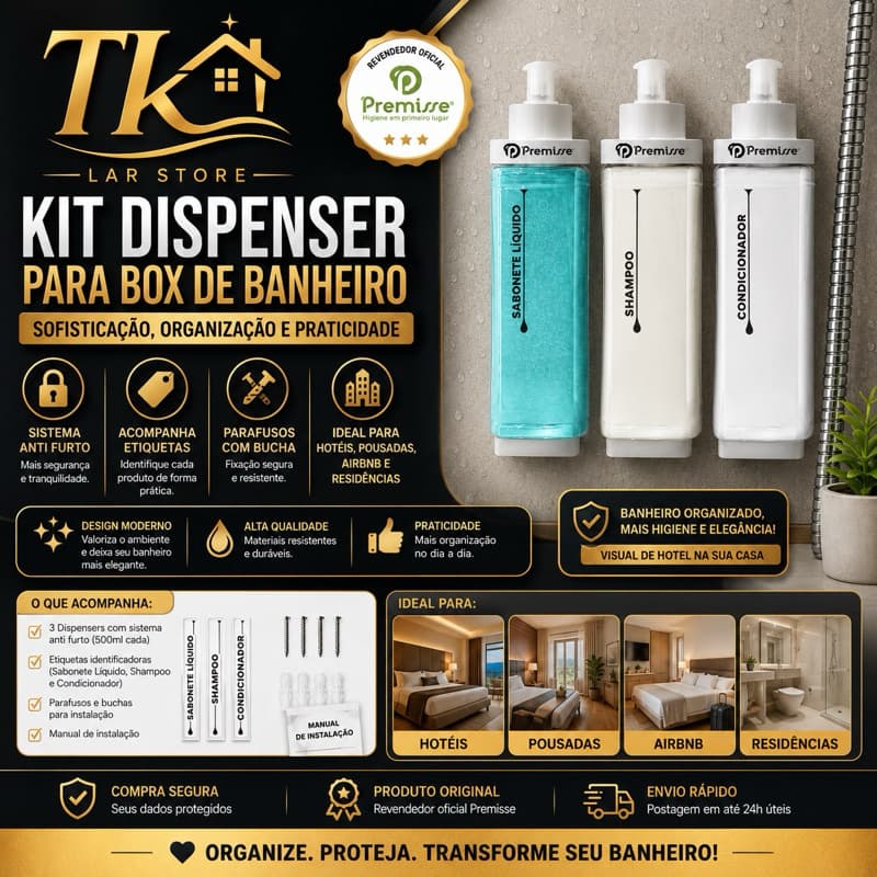 Dispenser de Parede Branco Capacidade 400ml”” - suporte+frasco  porta Sabonete-Shampoo-Condic. Banho,Hotel,Airbnb