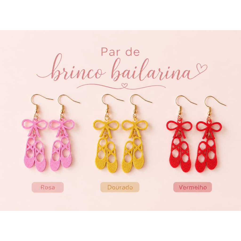 Par De Brinco Bailarina Sapatilha + Laço - 3D