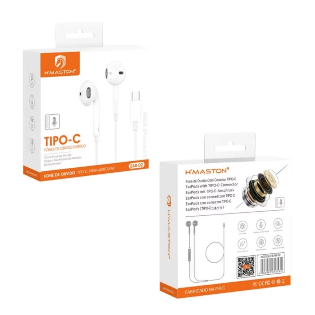 Fone de Ouvido Tipo-C com Fio H’MASTON EAR-02 | Estéreo com Microfone