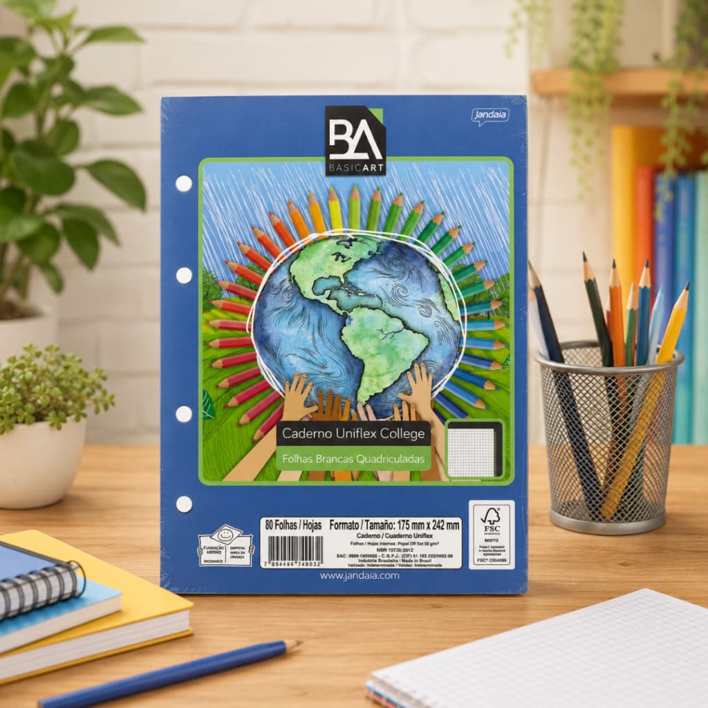 Folhas de Refil Quadriculado para Fichário Colegial 80 Folhas Jandaia Papel Off Set