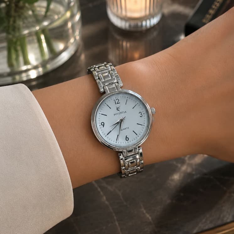Relógio Feminino Potenzia Quartz Pulseira em Aço Inoxidável Elegante Casual Luxo