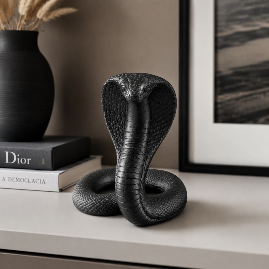 Escultura Cobra Naja Decorativa | Estátua Serpente para Sala, Escritório e Decoração | 12cm e 16cm