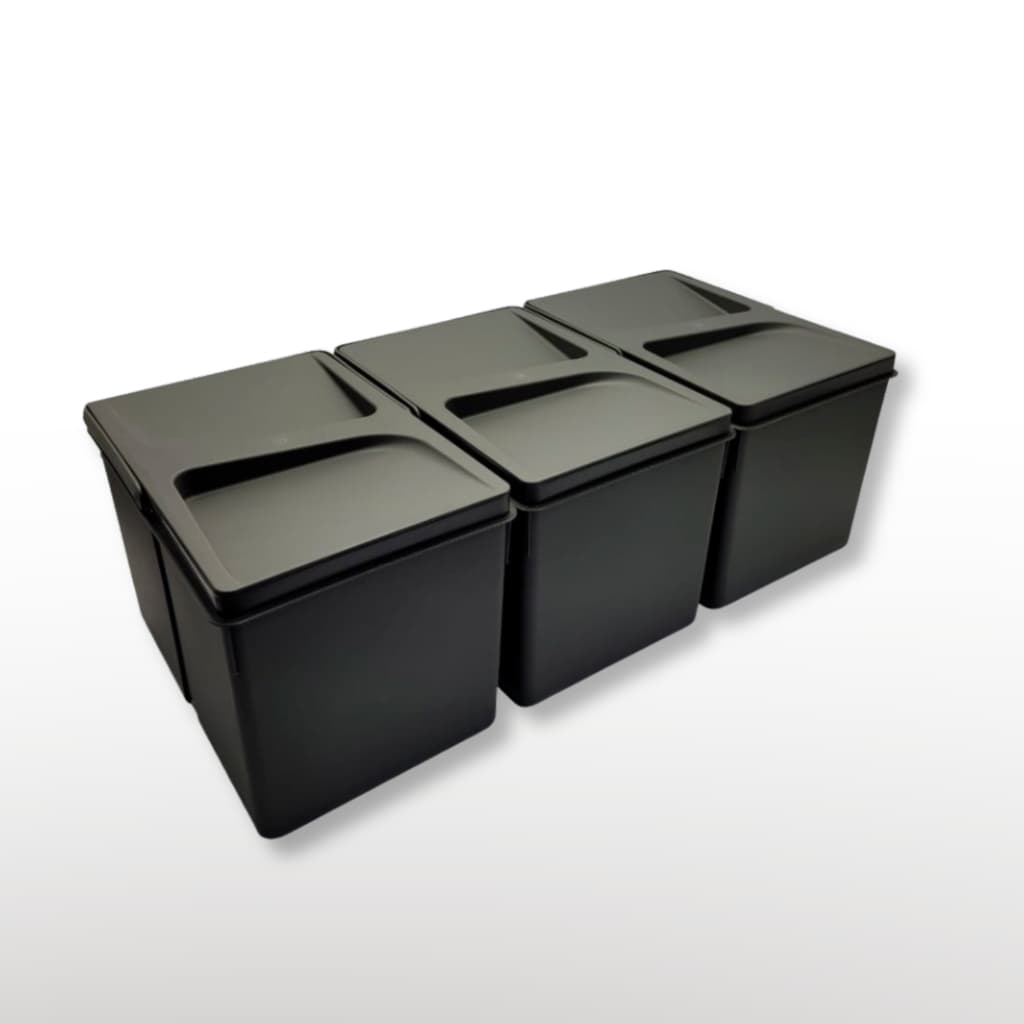 Lixeira Tripla Häfele H216 36L 3x12L Embutir Para Gaveta Cozinha Planejada Preto Fosco Chumbo Premium