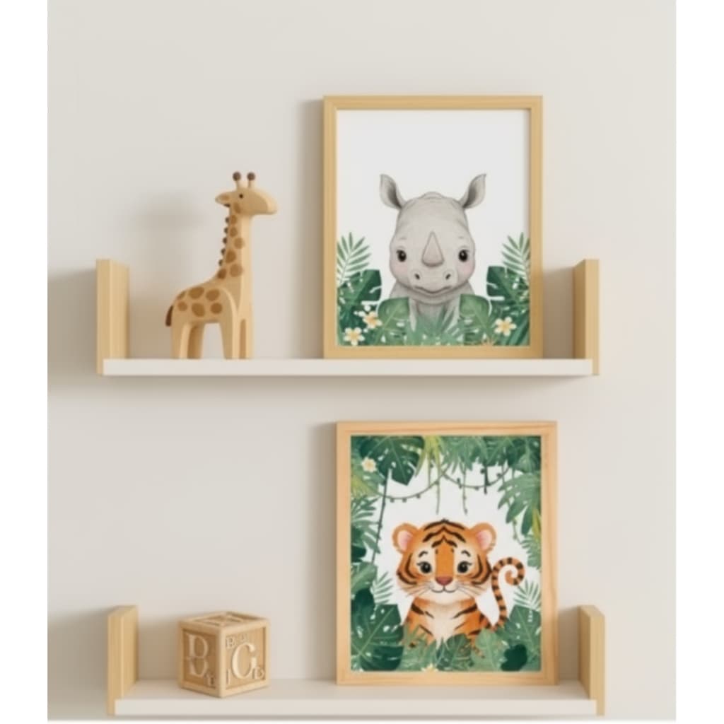 Prateleira Infantil Montessori em MDF Decorativa – Nicho para Quarto de Bebê | Organização e Decoração Safari